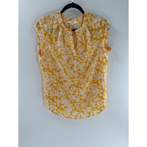 Fun2fun Tops - Women's Fun2fun Walden Yellow White Floral Cap Sleeve Top Size M